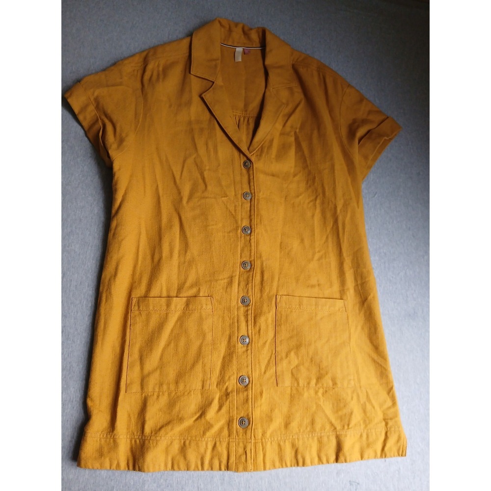 Pilcro Dress Small Linen Shirt Mustard Mini Beach Resort Boho Pockets Bohemiam